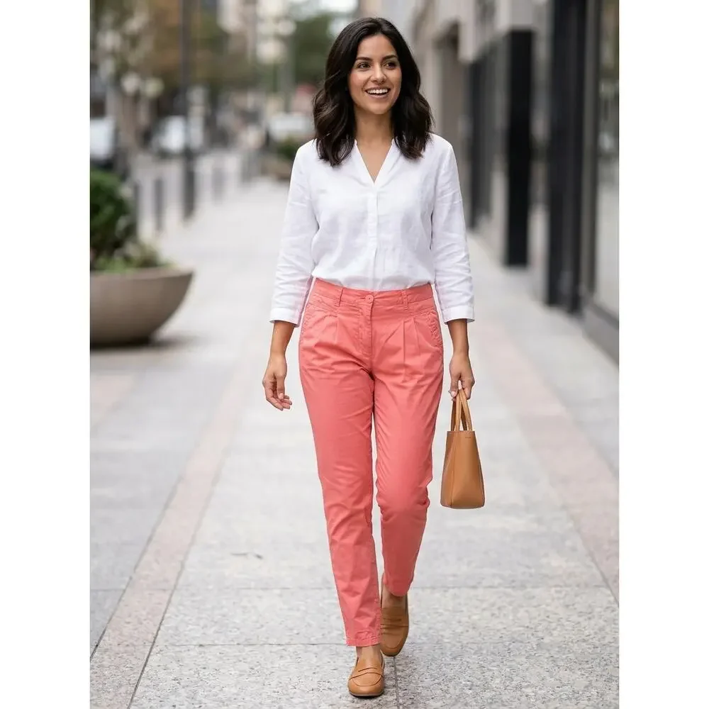 Promod 224-14 Pink Tapered Chino Pants Women Size 4